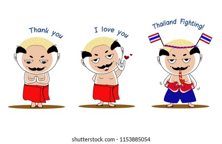 Thai baldy cartoon collection : Thank you, I love you and Thailand fighting