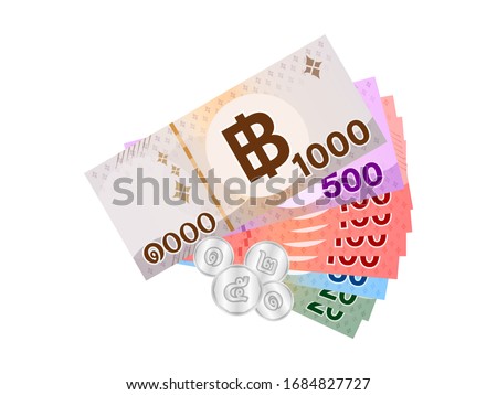 thai banknote money 1999 baht isolated on white, thai currency one thousand nine hundred ninety nine THB concept, money thailand baht for flat icon style, clip art paper money with B symbol graphic