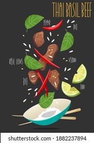 Thai basil beef. Vector illustration