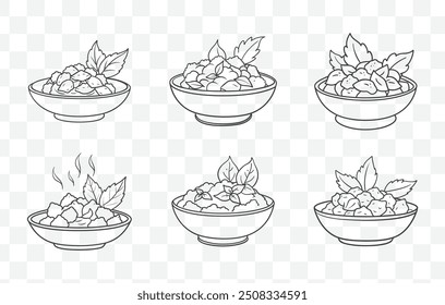 Thai Basil Chicken Art Vector Set with Detailed Line Illustrations of Popular Thai Dish