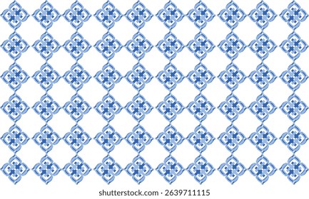 Thai blue Jasmine flower pattern star diamond, blue plaid fabric texture, blue and white diamond checkerboard repeat pattern, replete image, design for fabric printing