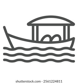 Thai boat floating at water line icon, thailand resort concept. Vector graphics. Water transport sign on white background, outline style icon for mobile or web design