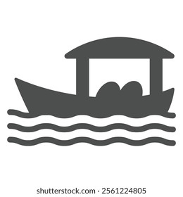 Thai boat floating at water solid icon, thailand resort concept. Vector graphics. Water transport sign on white background, glyph style icon for mobile or web design