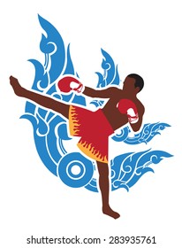 Thai boxer and thai art background
