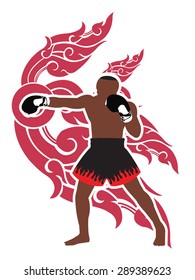 Thai boxer and thai art background