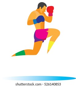 Thai boxer kicks in jump