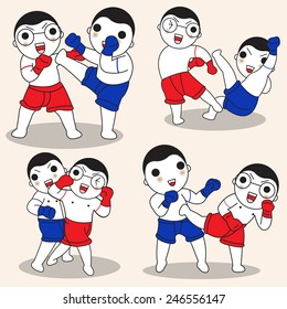 Thai Boxing characters illustration set