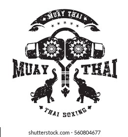 thai boxing club Vintage emblem, logo, sign, vector illustration