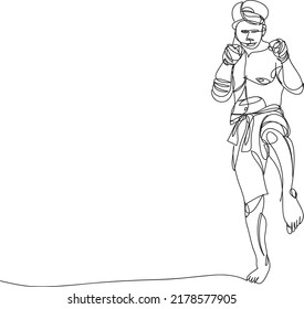 thai boxing line drawing vector illustration.