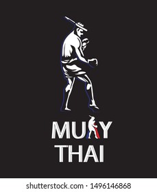 Thai boxing logo with main colours of Thai national flag as blue white and red