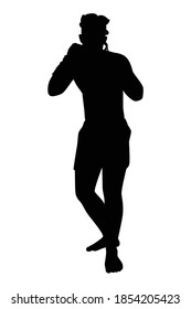 Thai boxing man  silhouette vector on white background