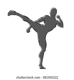 Thai boxing, Muay Thai high kick vector graphic line art.