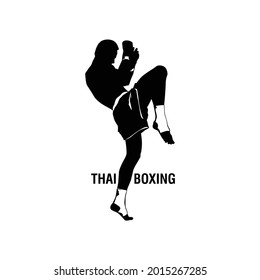 Thai Boxing Silhouette. Martial Art Logo Concept
