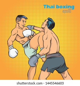 Thai boxing,Martial arts on stage.Pop art vector illustration.colorful poster.
Promotion of billboard design.
