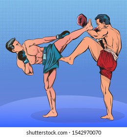 Thai boxing,Martial arts on stage.Pop art vector illustration.colorful poster. Promotion of billboard design.