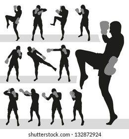 Thai boxing.Muay Thai.Vector silhouettes. EPS-10 (non transparent elements, non gradient)