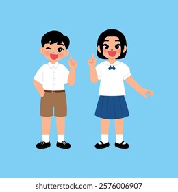 Thai Boy and Girl Junior High School Student in Uniform Thinking illustration