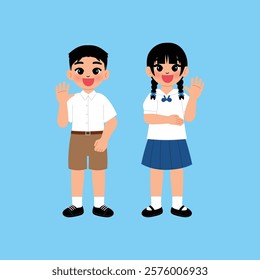 Thai Boy and Girl Junior High School Student in Uniform are Raising hand illustration