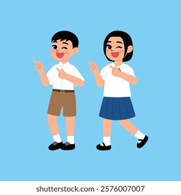 Thai Boy and Girl Junior High School Student in Uniform Pointing Finger illustration