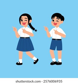 Thai Boy and Girl Senior High School Student in Uniform Pointing Finger illustration