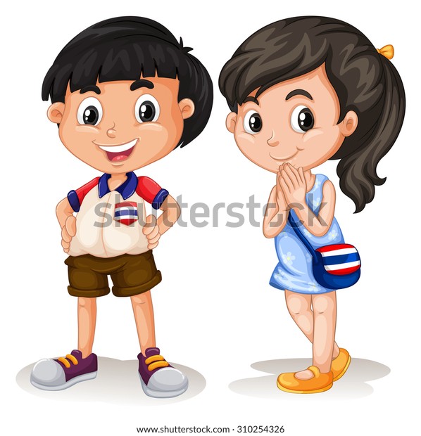 タイの男の子と女の子の笑顔のイラスト のベクター画像素材 ロイヤリティフリー