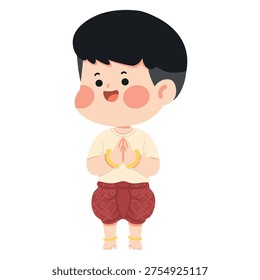 thai boy greeting with praying hands representing thai culture respect politeness and traditional greeting gesture