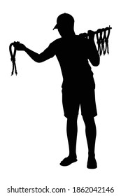 Thai boy with jasmine garland for sell silhouette vector