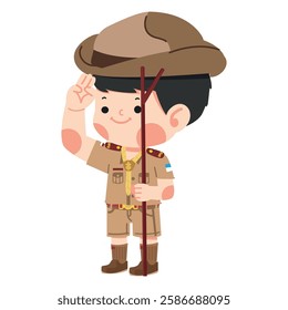 Thai Boy Scout in uniform holding a pole