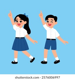 Thai Boy and Senior High School Student in Uniform Pointing Finger Up illustration