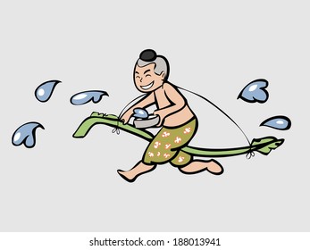 Thai boy in Songkran festival cartoon character