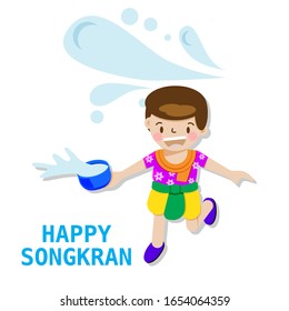Thai boy splash water playing for Songkran festival in Thailand for Thai New Year during hot summer in 13th april vector illustration