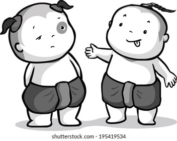 Thai boys had accident while playing vector illustration