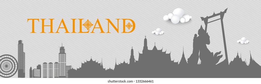 Thai Buddha and City building with Silhouette in travel Banner thailand