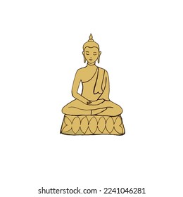 Thai Buddha, freehand drawn vector on white background