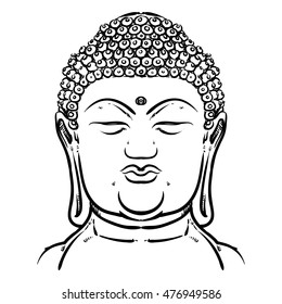 Thai Buddha head isolated on a white background. Esoteric vintage hand draw vector illustration. buddha head. Indian, Buddhism, Buddha.