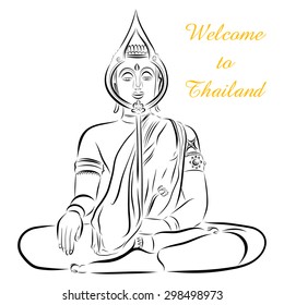 Thai Buddha Meditation On A White Background. Vector EPS