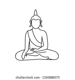 Thai Buddha  Outline Black And White Color Vector