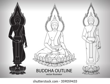 thai buddha sitting Outline Silhouettes black and white