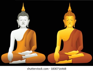 Thai  Buddha statue isolated on black background graphic vector