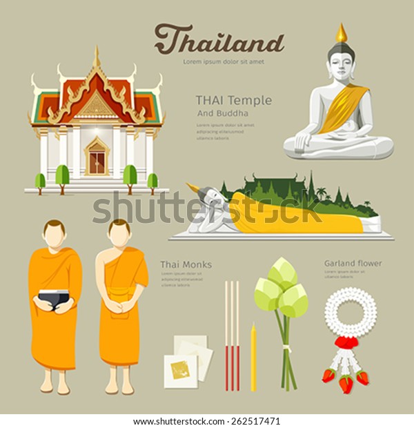 タイの仏陀とお坊さん 蓮 花 キャンドルデザイン背景 ベクターイラスト のベクター画像素材 ロイヤリティフリー