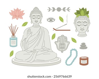 Thai Buddhism. Vector set. Can be used for decoration, printing, poster and banner.