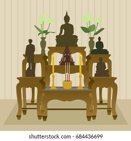 Thai Buddhist Altar Table Set