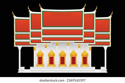 Thai Buddhist Church, side view isolated on dark background. Graphic vector