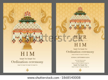 Thai Buddhist Monk robes with flower for Ordination ceremony card in buddhist Thai monk ritual for change man to monk in ordination ceremony in buddhist in Thailand.