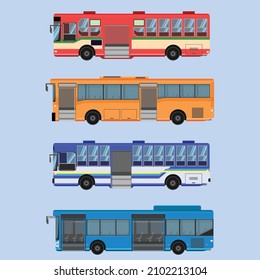 thai bus difference type, color middle size open the door for passenger come inside. vector illustration eps10.