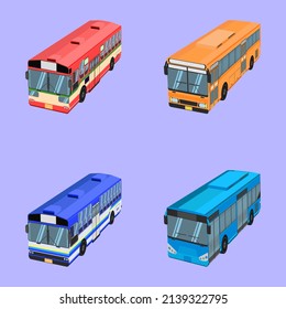 thai bus difference type, color bird eye view. vector illustration eps10.