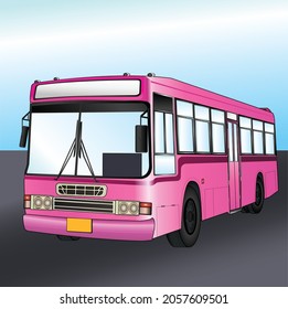 thai bus pink transport car vehicle driver fare passenger autobus omnibus coach rail bench chair stool armchair seat mattress bolster hassock pad vector illustration