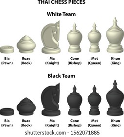 Thai chess pieces vector in isolated background