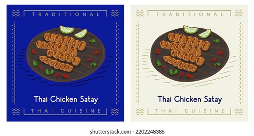 Chicken Satay tailandés - ilustración alimentaria de Tailandia