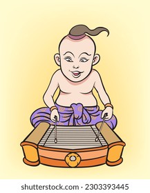 Thai children, Thai cartoons, Thai musical play. pop art retro hand drawn style vector design illustration.